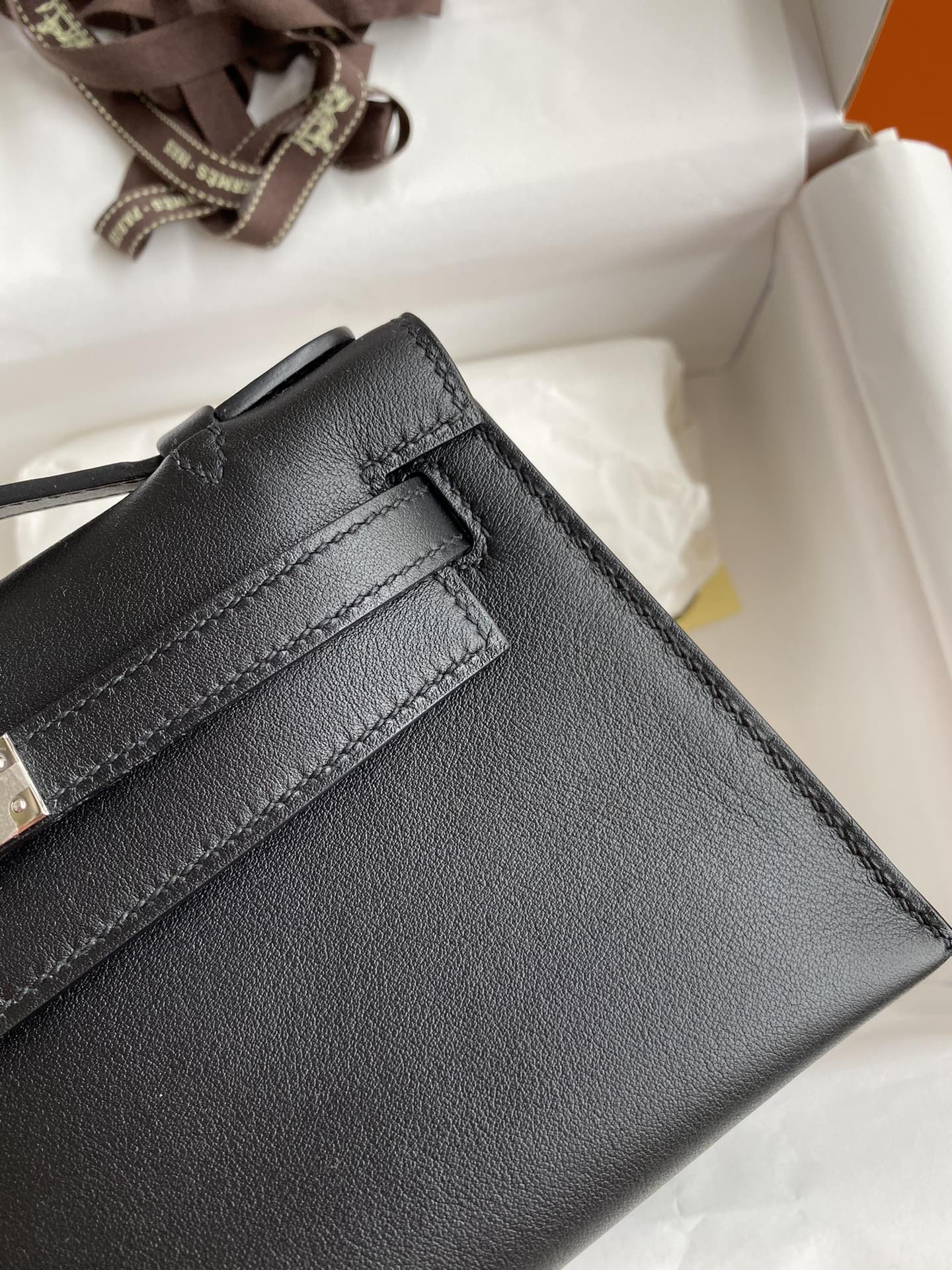 Hermes Mini Kelly Pochette 22cm Bag In Black Swift Leather